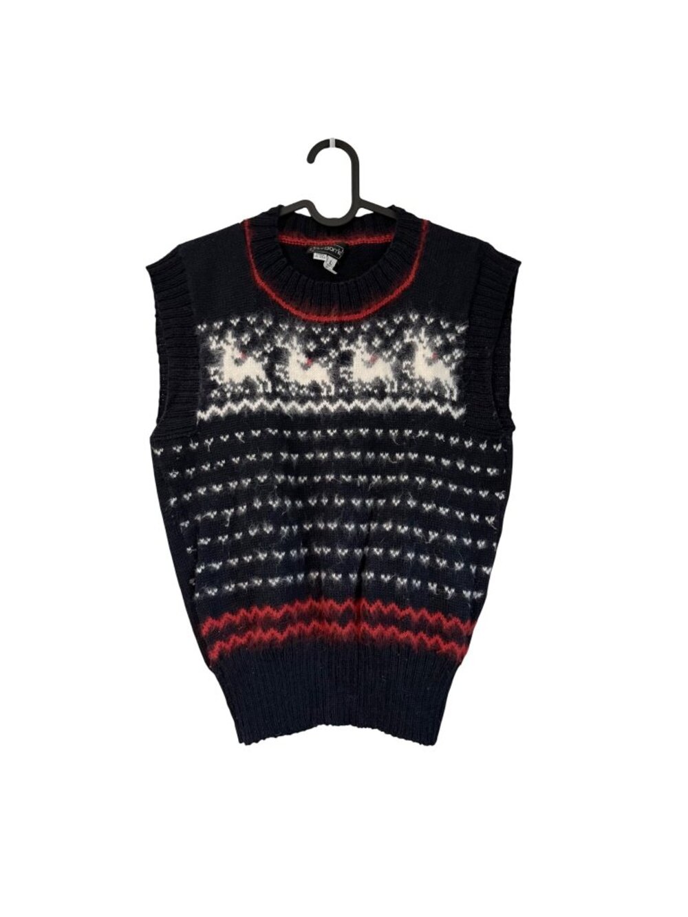 VTG Ani Barrie Navy Blue USA Rudolph Reindeer Sweater Vest Womens Size Large